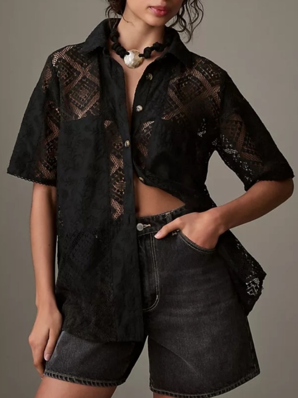 Farm Rio Short Sleeve Lace Surf Shirt